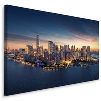 Schilderij Panorama van New York City in de avond, blauw, 4 maten, premium print - thumbnail