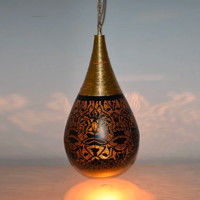 Hanglamp Ameera zwart/goud druppel met draad in 2 maten
