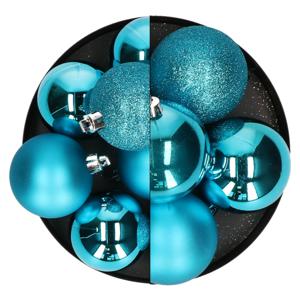 Kerstballen - 17x st - turquoise blauw - 6 en 7 cm - kunststof - kerstversiering