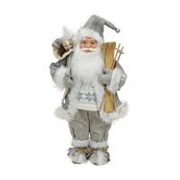 Kerstman decoratie pop/kerstpop beeld staand grijs/zilver 46 cm   - - thumbnail