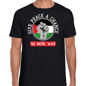 Protest T-shirt voor heren - Palestina - give peace a chance, no more war - zwart - vrede