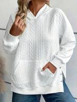 Bon&Bon Women's Plus Size Textured Raglan Sleeve Hoodie - Black Pullover White / 2XL