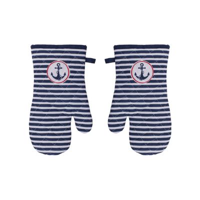 Ovenwanten/ovenhandschoenen - 2 stuks - blauw - 18 x 32 cm - anker