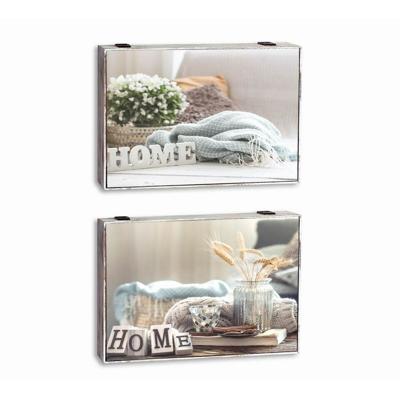 Decoratieve Doos DKD Home Decor Home Beige Hout MDF Teller (2 Stuks)