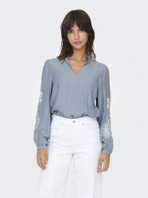 Only Onlnew Malou L/s Emb Top Wvn Cs 15344970 T-shirt Lange Mouw 5071482 Faded Denim