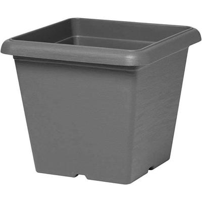 Vaso da fiori quadrato - GARDEN ID - Teramo nero-antracite - 40 x 35 cm - Antigraffio - Effetto pietra - Con fori