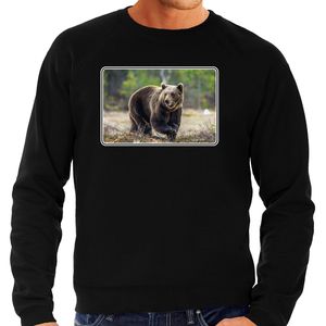 Dieren sweater / trui met beren foto zwart voor heren