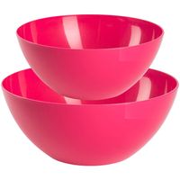 Plasticforte voedsel serveer schalen set - 4x stuks - fuchsia roze - kunststof - Dia 25 en 28 cm - thumbnail