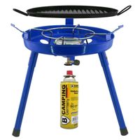 Camping gasgrill/grillplaat 3-in-1 blauw incl. gas navulling 227 gram