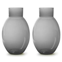 2x stuks bloemenvazen - Eco smoke glas - lichtgrijs/transparant - H32 x D20 cm