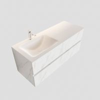 Badkamermeubel BWS Valencia Carrara Mat 120 cm Solid Surface Wastafel Rechthoekige Wasbak Links (1 kraangat, 4 lades) - thumbnail