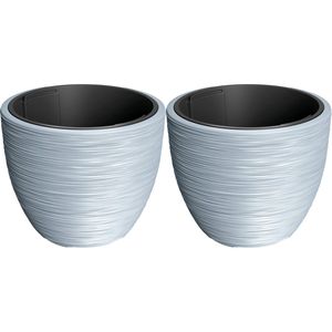 Prosperplast Plantenpot/bloempot Furu Stripes - 2x - buiten/binnen - kunststof - lichtgrijs - D40 x H40 cm - Plantenpott