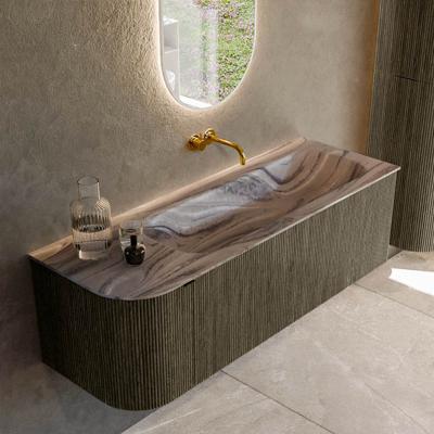 Badmeubel Mondiaz Kurve-Dlux | 135 cm | Meubelkleur Shadow | Wastafelkleur Sombra | Solid surface | Wasbak rechter zijde spoelbak | Zonder kraangat(en)