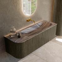 Badmeubel Mondiaz Kurve-Dlux | 135 cm | Meubelkleur Shadow | Wastafelkleur Sombra | Solid surface | Wasbak rechter zijde spoelbak | Zonder kraangat(en)