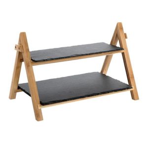 Dubbele Leisteen/bamboe serveerplank voor voedsel en hapjes 40 x 25 x 27 cm