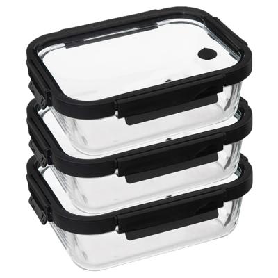 5Five Vershoudbakje met deksel - 3x - glas - luchtdicht - met clips - 23 x 18 x 8 cm - 1300 ml