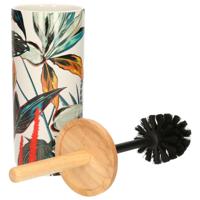5Five WC/Toiletborstel - met houder - rond - blad patroon - 38 cm