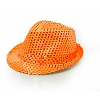 Trilby verkleed hoed met pailletten - oranje - glitters - volwassenen - Koningsdag   -