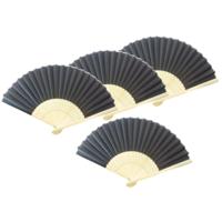 Grote Spaanse handwaaier - 4x stuks - zwart - 38 x 21 cm - hout/stof - waaier
