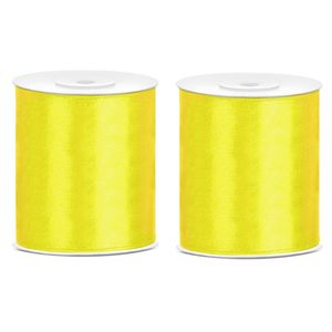 3x Hobby/decoratie geel satijnen sierlinten 10 cm/100 mm x 25 meter