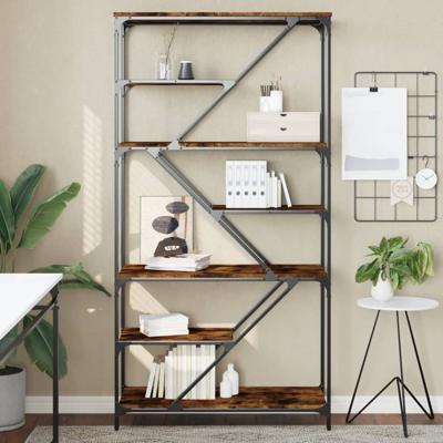 Boekenrek 91x36x176 cm bewerkt hout en staal gerookt eikenkleur