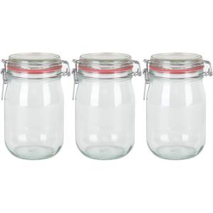 Weckpot/inmaakpot - 3x - glas - 1000 ml - met beugelsluiting - transparant