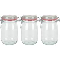 Weckpot/inmaakpot - 3x - glas - 1000 ml - met beugelsluiting - transparant