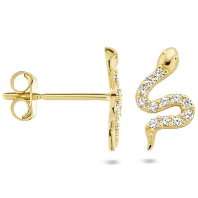 Oorknoppen Slang geelgoud-zirconia wit 5 x 8 mm