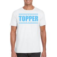 Verkleed T-shirt voor heren - topper - wit - blauwe glitters - feestkleding