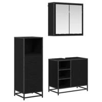 Badkamermeubelset met lade 3 pcs Zwart eiken 65 x 33 x 60 cm