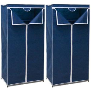 Gerimport Mobiele Kledingkast - 2x - opvouwbaar - 75 x 46 x 160 cm - blauw - opberger