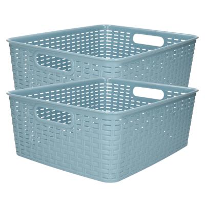 Opbergmand - 2x - Kastmand - rotan kunststof - ijsblauw - 12 Liter - 30 x 37 x 13 cm