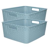 Opbergmand - 2x - Kastmand - rotan kunststof - ijsblauw - 12 Liter - 30 x 37 x 13 cm