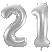 Folat Verjaardag Leeftijd folieballonnen - 21 jaar - zilver - 86 cm - cijferballon groot
