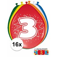 Ballonnen 3 jaar van 30 cm 16 stuks + gratis sticker - thumbnail