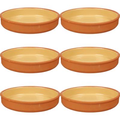 Tapas serveerschaal - 6x stuks - terracotta - geel - D23 x H4 cm - hapjes serveren - ovenschaal - ro