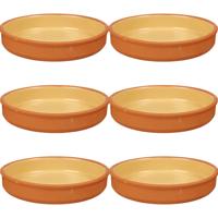 Tapas serveerschaal - 6x stuks - terracotta - geel - D23 x H4 cm - hapjes serveren - ovenschaal - ro