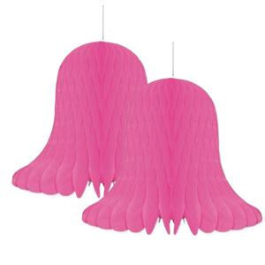 Kerstklokken lampionnen - 2x - roze - 30 x 30 cm - Kerstversiering - Papier