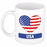 Hartjes vlag USA Amerika koffiemok - drink beker - white - 300 ml - supporters