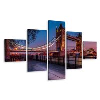 Schilderij - Tower Bridge in de avonduren, 5 luik, Premium Print