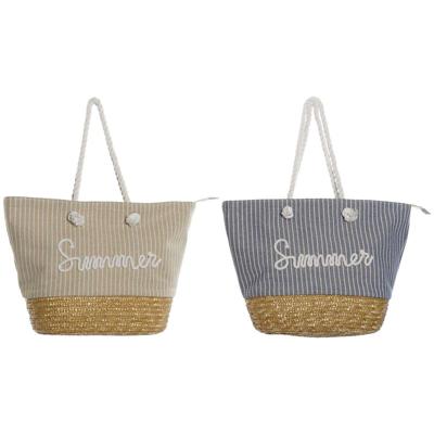 Handtas Dames Home ESPRIT Blauw Beige Natuurlijk 52 x 16 x 33 cm (2 Stuks)