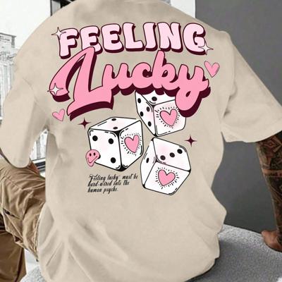 Bon&Bon Men's Pink Dice & Slogan Graphic Tee - Casual Short Sleeve Khaki / XL