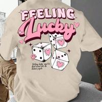 Bon&Bon Men's Pink Dice & Slogan Graphic Tee - Casual Short Sleeve Khaki / XL