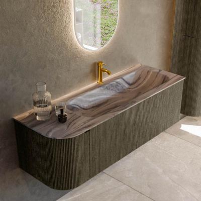 Badmeubel Mondiaz Kurve-Dlux | 135 cm | Meubelkleur Shadow | Wastafelkleur Sombra | Solid surface | Wasbak rechter zijde spoelbak | 1 kraangat