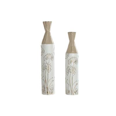 Set van 2 Vazen Home ESPRIT Beige Lichtbruin Metaal 13,5 x 13,5 x 71 cm (2 Onderdelen)
