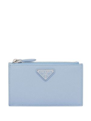 Prada porte-cartes en cuir à plaque logo - Bleu