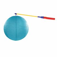 Turquoise blauwe lampion 35 cm met lampionstokje - thumbnail