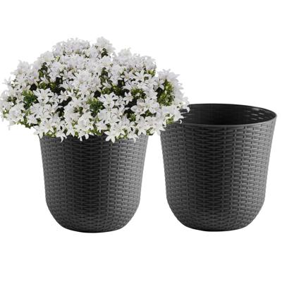 PlasticForte Plantenpot - 2x - D32 x H30 cm - grijs - rotan kunststof - bloempot