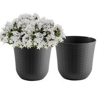 PlasticForte Plantenpot - 2x - D32 x H30 cm - grijs - rotan kunststof - bloempot