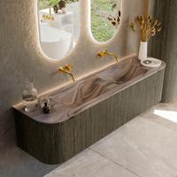Badmeubel Mondiaz Kurve-Dlux | 170 cm | Meubelkleur Shadow | Wastafelkleur Sombra | Solid surface | Wasbak beide zijden spoelbak | Zonder kraangat(en)